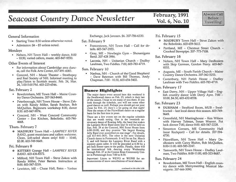 Dance Newsletter, 2-91, inside